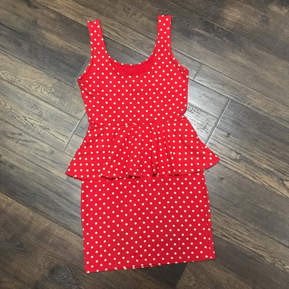 Forever 21 Peplum BodyCon Red Polka Dot Mini Dress - Picture 2 of 5